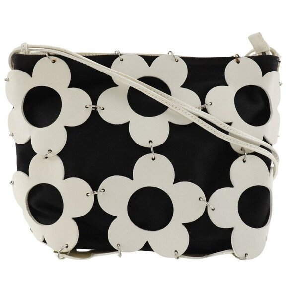 CELINE flour Shoulder Bag Off White/Black leather/canvas Women - Picture 1 of 12